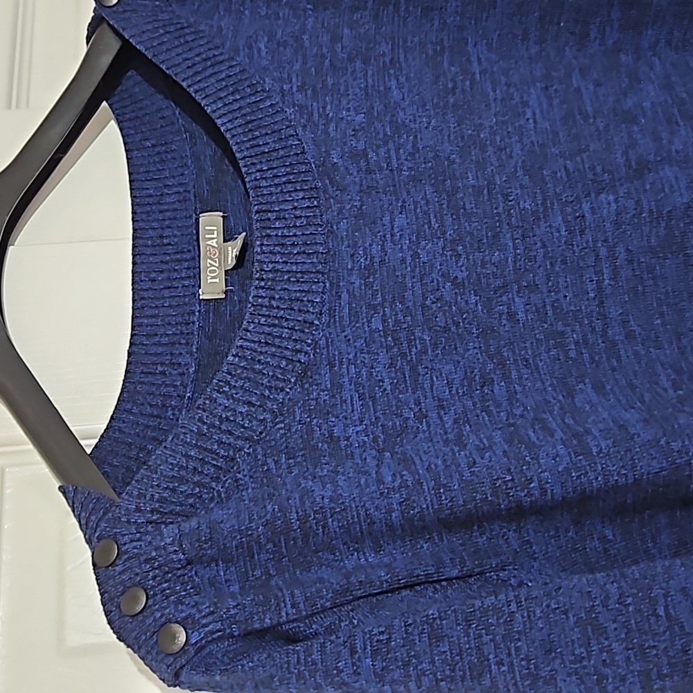 Roz & Ali EUC sz.3X blue/black sweater acrylic cottonpoly spandex blend like new